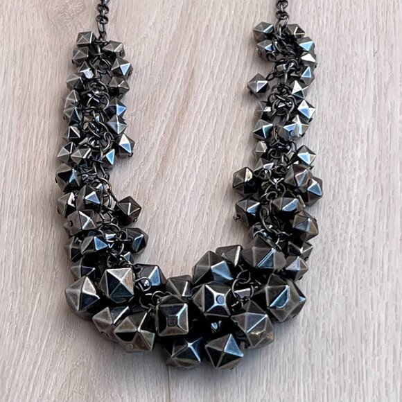 Gunmetal Faceted Beads 25" Statement Necklace / Whimsigoth / Moody Maximalism - Picture 7 of 13